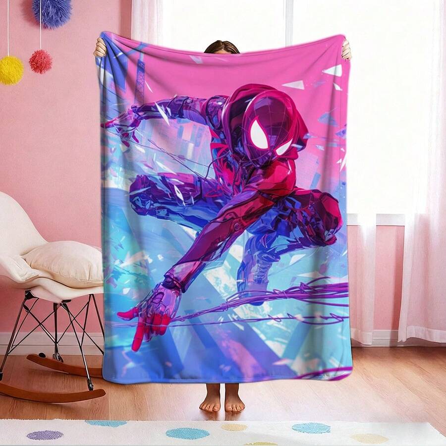 1pc S-Pider-Man Print Blanket,Retro Cartoon Style Throw Blanket,Cartoon Character Printed Blanket,All-Season Universal Nap Blanket,Character Home Decor Blanket,Modern Fashion Gift Suitable For Home Bedroom Bed Sofa Office Lunch Break Cover Picnic Blanket - Nhiều màu - Xem 1