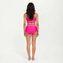 Women's Two Piece Bikini Set With Scoop Neck Top High Waist Bottom And Contrast Trim - Large, Fuchsia - Rose Red - View 4