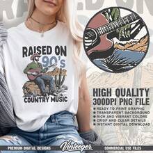 Retro Country Design - Vintage Western Graphic For Sublimation And Printing - Country Music T-Shirt Design - Cowboy Design In PNG Format - 白色 - 查看 2