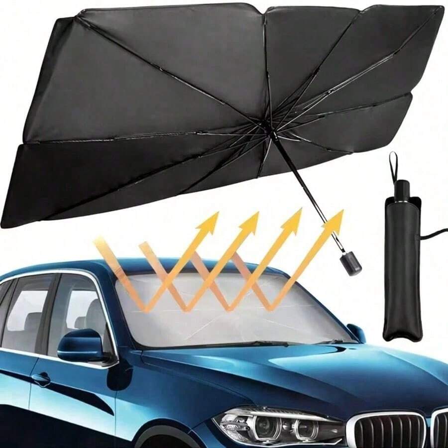 1pc Foldable UV Protection Sunshade Windshield, Multifunctional Car Front Windshield Heat Insulation Sun Umbrella, Suitable For Sedan SUV, Unisex Car Exterior Accessory - A - View 1