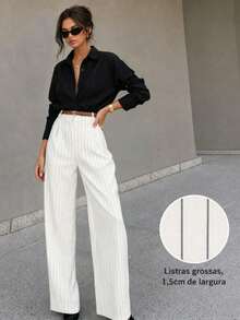 Striped Tailored Wide Leg Pants - Blanco - Ver 2