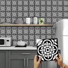 10pcs Decorative Vinyl Floor Stickers, Home Decor Wall Stickers, Black & White Floral Pattern, Self-Adhesive Waterproof Removable, Suitable For Kitchen, Bathroom, Toilet Walls And Floors - 10Pcs - View 2