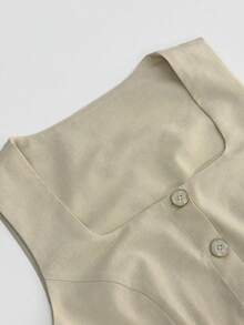 Sleeveless Button-Down Dress With Round Neck, Elegant Summer Style 2026 - 杏色 - 查看 4