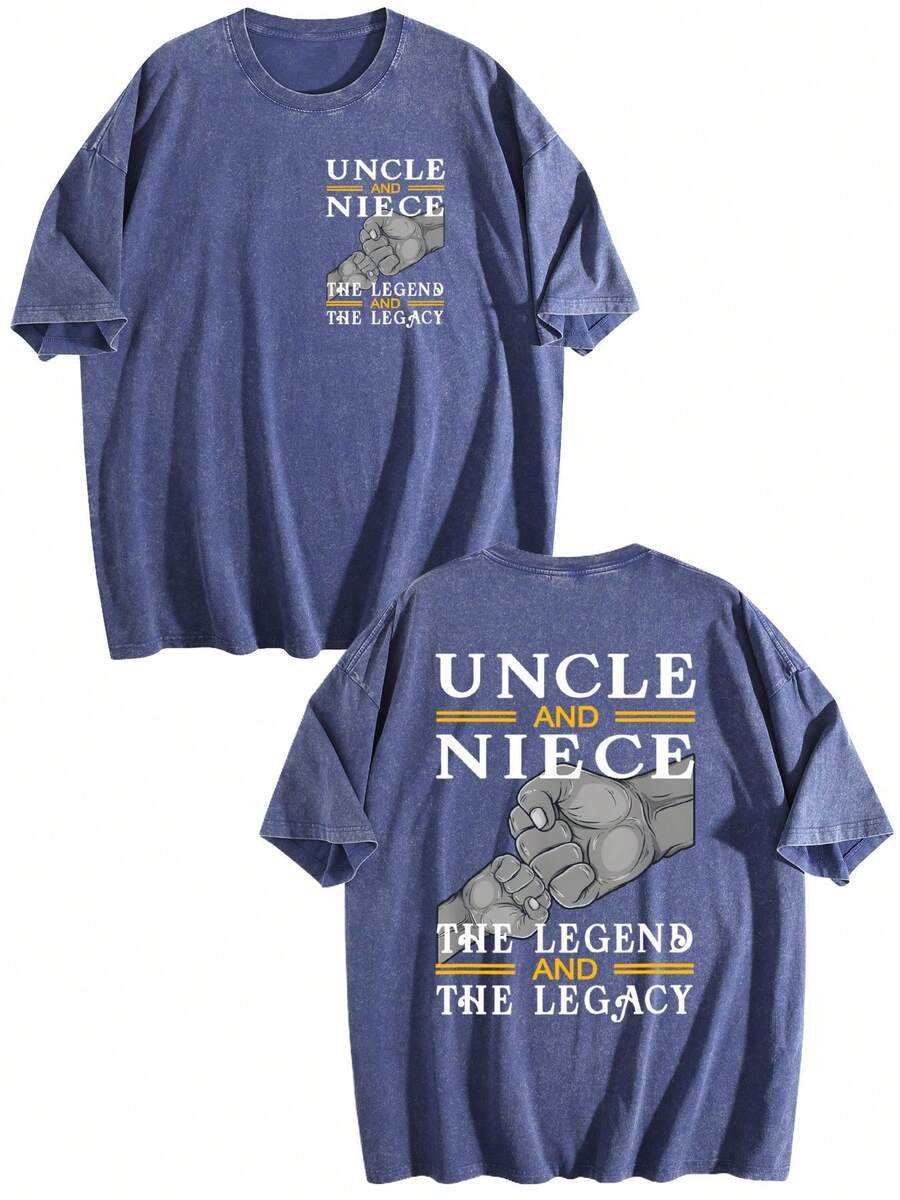 Uncle And Niece Matching The Legend The Legacy T-Shirt,Double-Sided Printed Unisex T-Shirt, Vintage Streetwear Heavyweight Cotton Tee, Anime Manga Casual Daily Top, Ideal Gift For Anime Enthusiasts - 冰藍色 - 查看 1