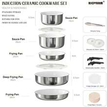 RIOVARM Stainless Steel Frying Pan And Pot Set With Lids Induction Non Stick Cookware Set With Detachable Handles Ceramic Coated Stackable Kitchen Cookware With Removable Handle Camping Frying Pan Set - View 2