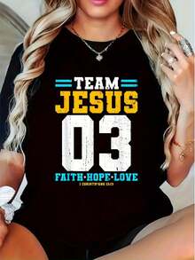 Team Jesus 03 Women's And Unisex Football Shirt - Sports T-Shirt With The Phrase Faith, Hope, Love, Number 03 Design, Lightweight And Breathable Fabric Suitable For Training, Religious Activities And Daily Wear - Machine Washable Football Team Apparel - Unisex, Suitable For Casual Daily Outings, Short Sleeve Summer T-Shirt, Retro Y2K Print T-Shirt. - 黑色 - 查看 5