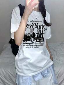 1 New Collection Graphic T-Shirt, 1 Y2K Women's Short Sleeve Letter Print T-Shirt, New Summer Fashion Design, Stylish And Versatile, Loose Round Neck Top, Casual Wear For Everyday Use, Soft. - 白色 - 查看 7