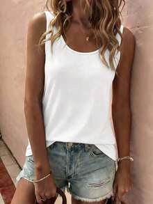 LUNE La nueva moda primavera y verano, chaleco casual de cuello redondo a rayas azul y blanco con cuello profundo rojo en contraste - Blanco 2 - Ver 3