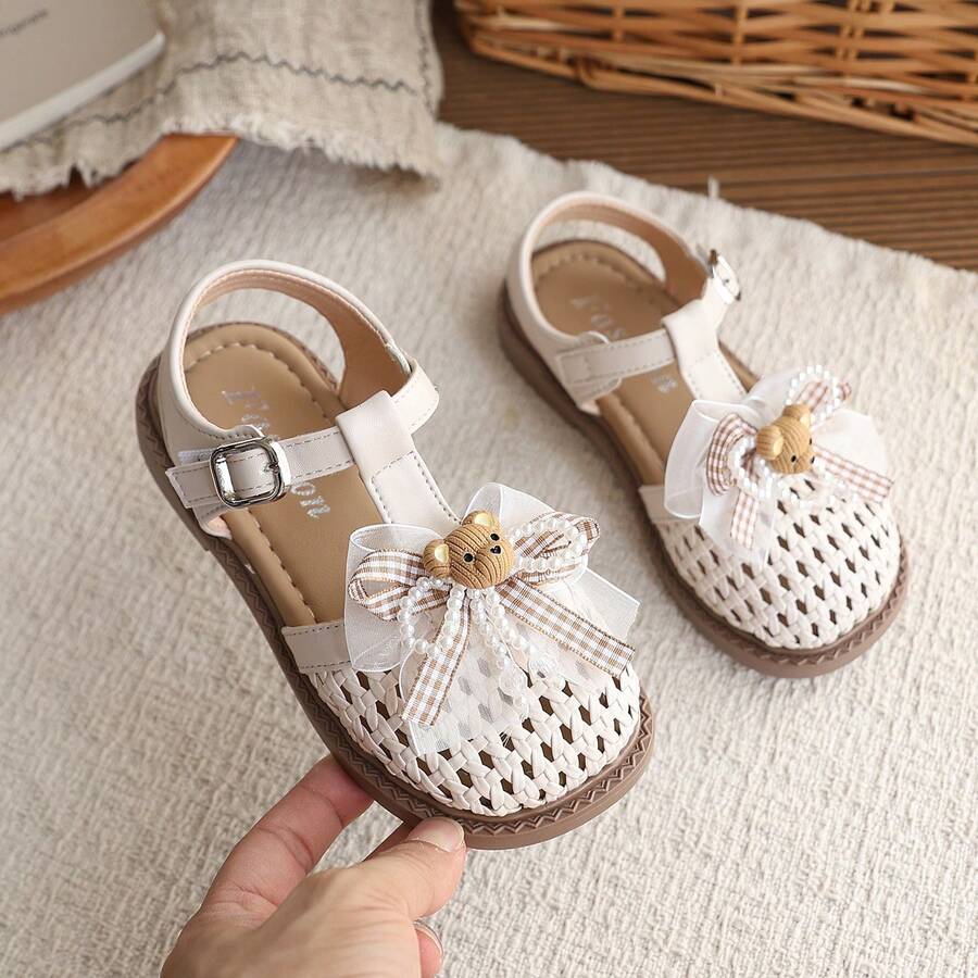 Girls' Summer New Soft Bottom Sandals, Fashionable Versatile Comfortable Toddler Sandals, Non-Slip Lightweight Easy To Wear Children Sandals - Beige - View 1
