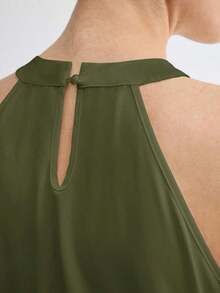 Nueva camiseta de tirantes elegante de cuello de ojo de cerradura de unicolor, versátil para el transporte urbano moderno, uso diario, retro romántico de los 90, adecuada para Navidad, Año Nuevo, San Valentín, fiesta, playa, graduación, moda, carn - Verde militar - Ver 7