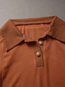 Mono elegante y versátil de punto con cuello de solapa semi-abierto, mono de mujer para primavera/verano, mono de mujer para vacaciones, mono de mujer para playa, conjunto de verano para mujer, mono de playa, mono para salir, mono para graduación, mono de vacaciones, mono casual, mono blanco, mono blanco, mono blanco de una pieza para mujer, mono blanco de verano para mujer - Marrón - Ver 4