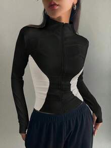 Chaqueta Ajustada Con Cierre De Cremallera Para Mujer - Blanco y Negro 2 - Ver 7