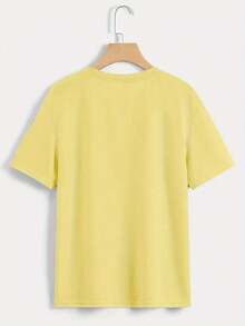 Camiseta de Mujer con Alfabeto Español - Aprendizaje del Idioma Español, Blusa Casual de Manga Corta y Cuello Redondo para Clases de Español y Atuendo casual - Amarillo - Ver 2