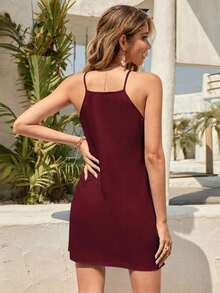 Vestido de tirantes sólido - Burdeos - Ver 2