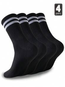 4 Pasang Kaos Kaki Olahraga Pria Model Crew, Kaos Kaki Katun Bernapas dengan Pola Garis, Kaos Kaki Kasual Tinggi Unisex Cocok untuk Musim Semi/Panas, Tahan Bau - MultiWarna - View 13