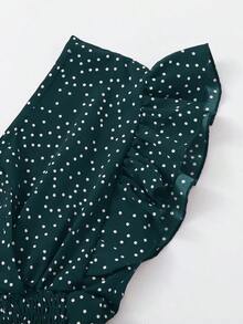 Top de lunares con nudo fruncido ribete fruncido - Verde Oscuro - Ver 3