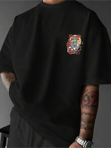 Camisa de manga corta estampada versátil para hombre, primavera-verano - Negro - Ver 2
