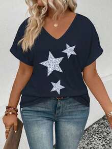 Selamara Camiseta casual versátil de talla grande con diseño de encaje y parches, nueva llegada para primavera/verano para mujeres - Multicolor - Ver 7