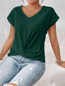 Frenchy Blusa Solida Con Mangas De Plumaje Y Tuerza En La Manga, Ideal Para La Primavera - Verde militar - Ver 6
