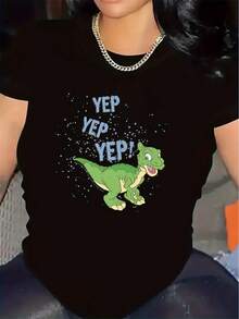 Dinosaur Graphic T-Shirt | Lightweight And Durable, Ideal For Home, Office Or Restaurant, Comfortable Fit, Stylish Design, Perfect For Everyday Wear, Crew Neck, Medium Stretch Fabric - 黑色 - 查看 1