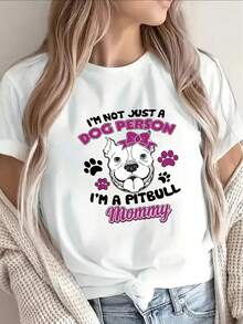 Black Short-Sleeved T-Shirt For Dog Lovers, Featuring A Pitbull Mom Design Adorned With Pink Paw Prints. It's Perfect For Relaxed Outings Or Wearing At Home, Being Both Lightweight And Durable, Making It An Excellent Gift For Pet Lovers. - 白色 - 查看 7