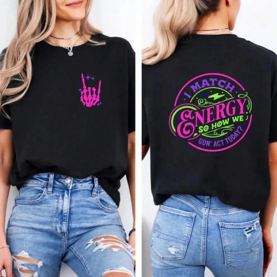 Camiseta con estampado de mano de esqueleto, casual, de manga corta | Camiseta Moderna para un Estilo Diario, Top Unisex de Moda, Camiseta de Algodón Cómoda | Regalo Perfecto o para Uso Diario - Negro - Ver 1