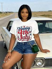 3 camisetas patrióticas para mujer del 4 de julio con estampado del Día de la Independencia con estrellas, rayas y fuegos artificiales, transpirables, de cuello redondo, manga corta, estilo casual, corte en A, estilo retro para celebraciones de verano.|Moda Urbana Local de Primavera/Verano||Uso Casual Diario Primavera Verano Moderno Moldeador|Conjunto de verano para mujer, ropa de vacaciones|Blusas elegantes para mujer, ropa de primavera, blusas de verano. - Negro - Ver 5