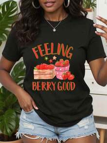 Camiseta Casual con Estampado de Fresas, Camiseta Retro con Gráfico de Fresas, Camiseta Vintage con Ilustración de Frutas, Regalo para Amantes de las Bayas Dulces, Ropa de Estilo Retro, Regalos Perfectos para Abuela y Madre. - Negro - Ver 1