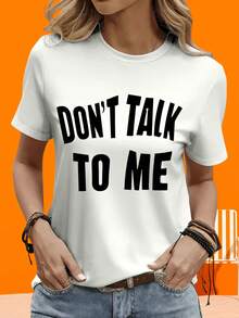 Regalo para Fiesta Navideña Camiseta Gráfica 'No Me Hables' para Mujer, Top Casual de Manga Corta, Camiseta de Moda, Camiseta de Manga Corta para Mujer, Blanca y Negra, para Ocio al Aire Libre y en Casa - Blanco - Ver 1