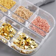 金屬金色美甲鏈條與愛心裝飾，3D 龐克美甲藝術飾品裝飾，Y2K 風格美甲珠寶與水鑽美甲用品，女性美甲珠寶配件 - 彩色 - 查看 4