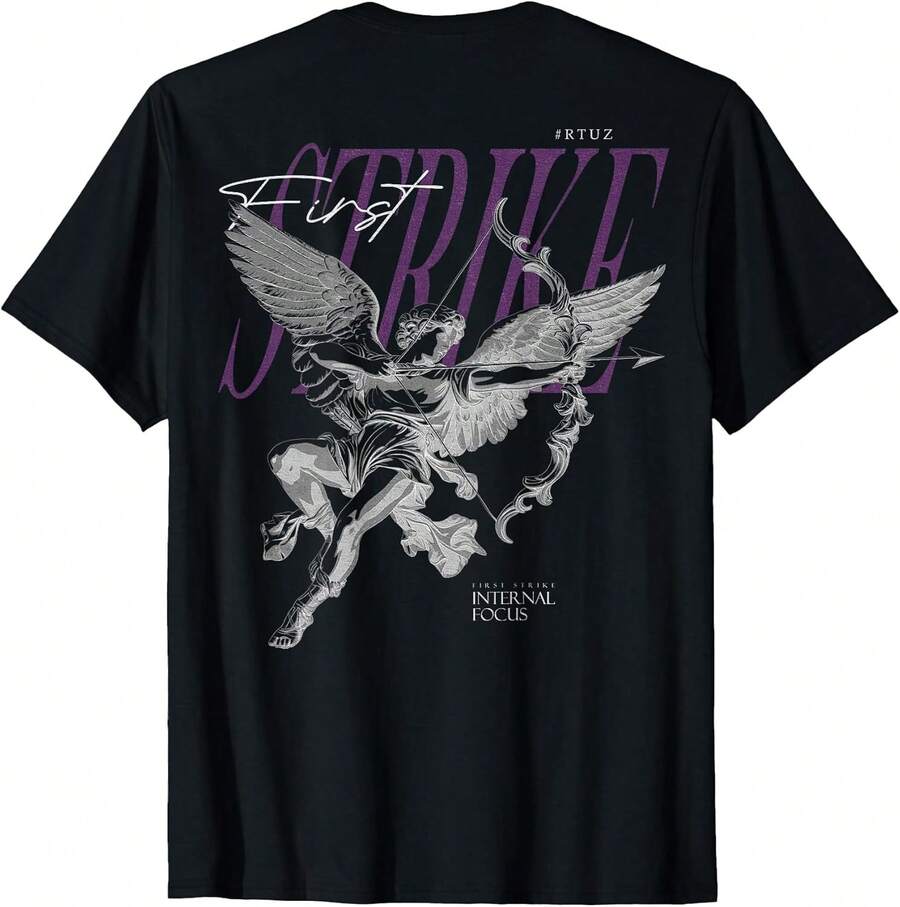 Angel Back Print T-Shirt, Y2K Style, Urban Fashion, For Men And Women, Women's T-Shirt, Women's Shirt, Women's Tops, Top, Unisex. - 黑色 - 查看 1