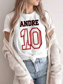 [Camiseta Relajada] Camiseta de Béisbol ANDRE 10 para Mujer - Camiseta de Cuello Redondo de Alta Elasticidad con Estampado del Número 10 en la Espalda, Ropa Casual y Deportiva para Todas las Temporadas, Lavable a Máquina, Ideal para Uniformes, Conjuntos de Equipo y Atuendos Casuales, Camiseta Deportiva de Algodón - Blanco - Ver 1
