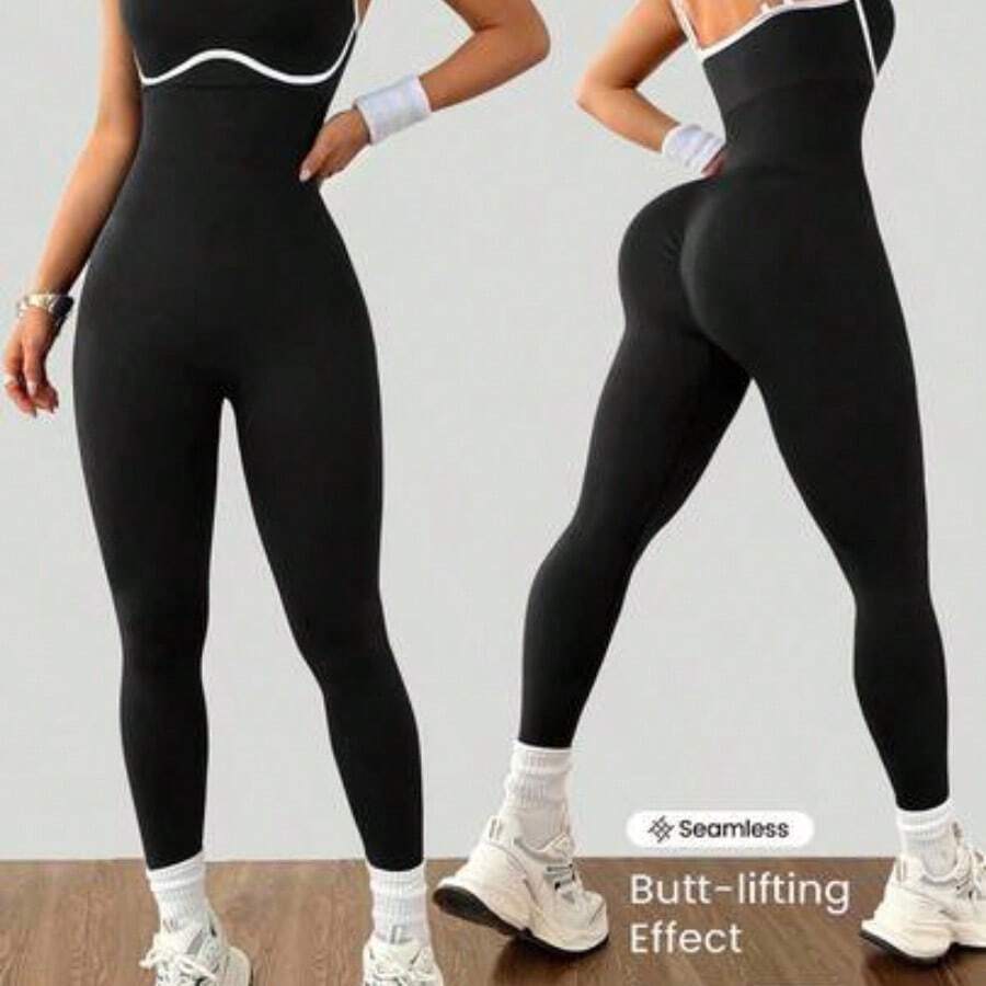 Dewbera Seamless High Elasticity Yoga Sports Fitness Running Jumpsuit - Negro - Ver 1