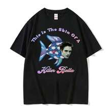 This Is The Skin Of A Killer, Bella Meme T-Shirt, Funny Twilight Rainbow Fish T-Shirt, Plus Size Women's Cotton Casual T-Shirts. - 黑色 - 查看 1