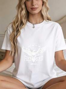 Free Bird America Women's Independence Day T-Shirt - Short Sleeve T-Shirt With Modern Design, Perfect For Family Gatherings, Corporate Events, And Team Building Activities - 白色 - 查看 1