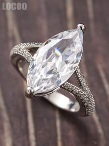 1 pieza Anillo de piedra de circonita cúbica elegante, adecuado para mujeres, apto para boda, compromiso, uso en fiestas de aniversario, regalo del Día de San Valentín - Plateado - Ver 3