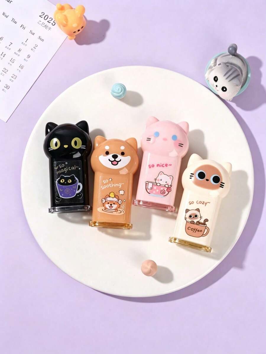 2pcs/Set Cartoon Pet Shaped Manual Pencil Sharpener, Cute Cat & Dog Design Acrylic Multi-Functional Mini Pencil Sharpener, Creative Stationery Gift, Children Art & Drawing Supplies - Sets - View 1