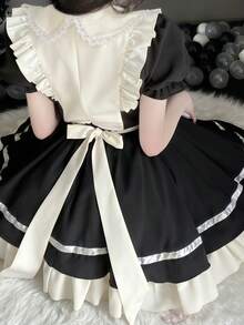 1PC Japanese Anime Lolita Cute Soft Girl Cat Maid Restaurant Dress Costume Black Fall - Black - View 6