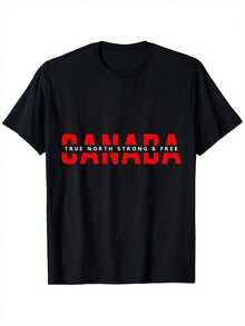 Essential Canada True North Strong And Free Celebration Casual T-Shirt - Unisex, 100% Soft Cotton, Black With Bold Red Print, Machine Washable, Sizes S-XXXL, Perfect Gift For Men, Women, Dads, Moms And Friends, Classic Crew Neck, Comfortable To Wear All Year Round, Patriotic Design, Soft Cotton For Everyday Wear. - 黑色 - 查看 1