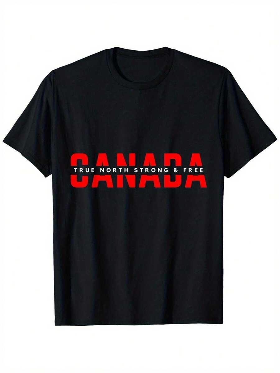Essential Canada True North Strong And Free Celebration Casual T-Shirt - Unisex, 100% Soft Cotton, Black With Bold Red Print, Machine Washable, Sizes S-XXXL, Perfect Gift For Men, Women, Dads, Moms And Friends, Classic Crew Neck, Comfortable To Wear All Year Round, Patriotic Design, Soft Cotton For Everyday Wear. - 黑色 - 查看 1