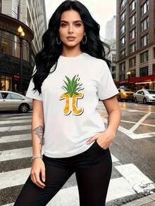 New Women's Short-Sleeved T-Shirt With Pineapple Symbol Print, Combining The Fun Of Mathematics With Tropical Charm, A Stylish And Beautiful Casual Blouse. - 白色 - 查看 1