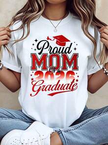 Camiseta "Mamá Orgullosa de un Graduado de 2026" Regalo de Celebración de Graduación para Madre de Graduado Camiseta de Algodón Cómoda de 220g - Blanco - Ver 8