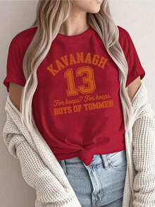 Women's Stylish And Fashionable One-Piece Casual T-Shirt | Printed With The Phrase "Orange KAVANAGH 13, ¿Para Conserva?" (To Preserve?) | Crew Neck, Short Sleeves, Casual Style, Stretch Fabric, Available In Multiple Sizes And Colors, 100% Cotton, Durable - 紅色 - 查看 1