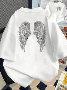 New 180g Short-Sleeved T-Shirt, 1% Cotton - Angel Wings - Fashionable Printed T-Shirt For Women, Your Best Choice! - Suitable For Layering In Spring And Autumn, And For Wearing Alone In Summer, Unisex Style. - 白色 - 查看 7