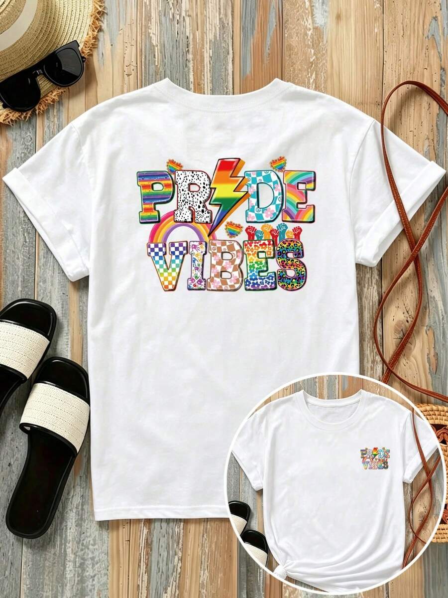 New 180g Short-Sleeved T-Shirt, 1% Cotton, With Front And Back Prints - Vibes, Deiris Elements - Fashionable Printed T-Shirt For Women, Short-Sleeved, Suitable For All Seasons, Modern Clothing - Can Be Worn As A Base Layer In Spring And Autumn Or Alone In Summer, Unisex. - 白色 - 查看 1