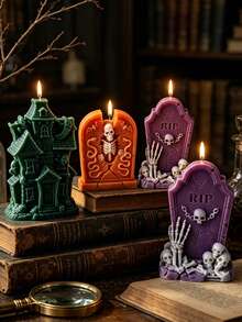 Khuôn silicon hình bia mộ và nhà ma Halloween, 3 khuôn hình bộ xương và nhà ma kiểu Gothic, chống dính, dùng cho nến sáp đậu nành và đồ thủ công bằng nhựa. - khuôn - Xem 5