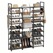 Tomnk 9 Tiers Shoe Rack Organizer, Black High-Quality Shoe Storage Rack, 50-55 Pairs, Stackable Metal Shelf With Hooks For Entryway, Shoe Racks For Bedroom Closet - 黑色 - 查看 7