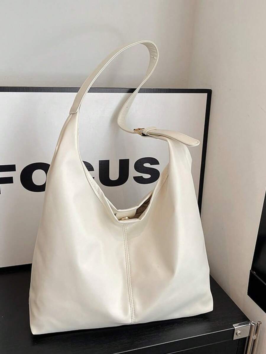 Women's Solid Color PU Leather Fashion Large Capacity Shoulder Bag For Daily Use - White - View 1