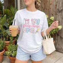 Women's Cotton T-Shirts, N My String Cheese Era Graphic T-Shirt For Women - Short Sleeve Crew Neck Printed T-Shirt, Casual, Lightweight, Comfortable And Stylish, For Everyday Wear, Basic Summer T-Shirt For Women. - 白色 - 查看 5