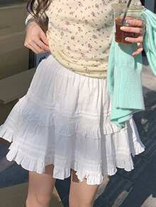 Women's Sweet Ballerina Style Ruffle High Waist A-Line Puff Mini Skirt White - White - View 5